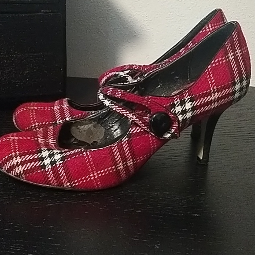 Steve Madden Red Plaid Heels